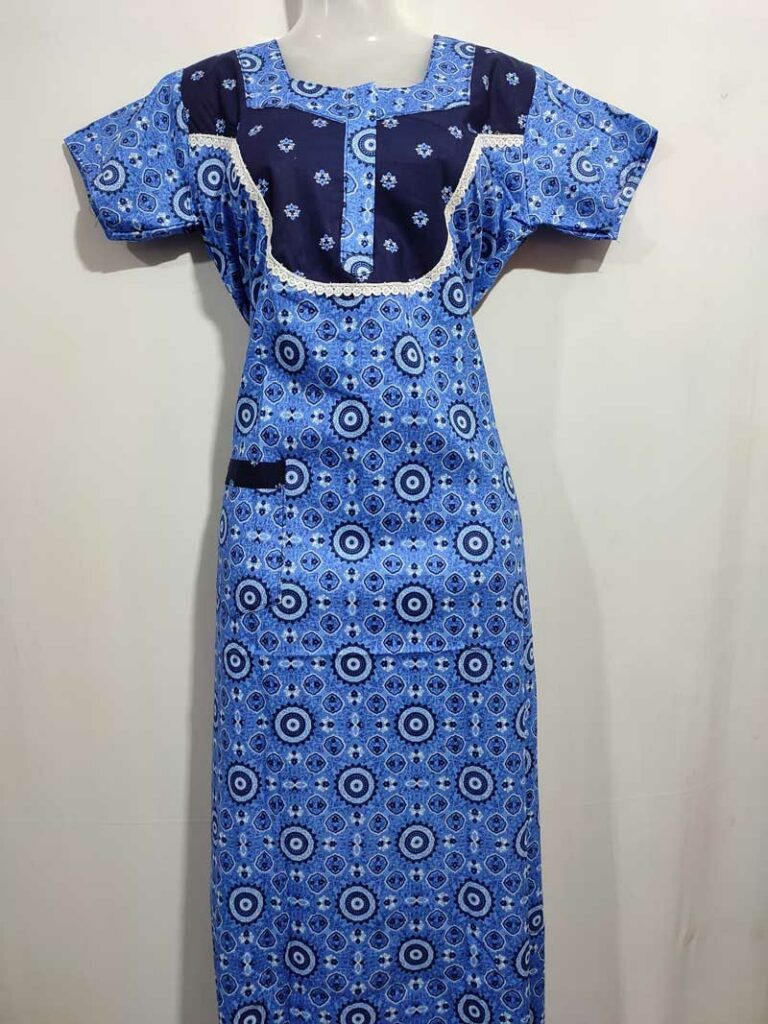 - Front Open Nighty With Pleats Stitching