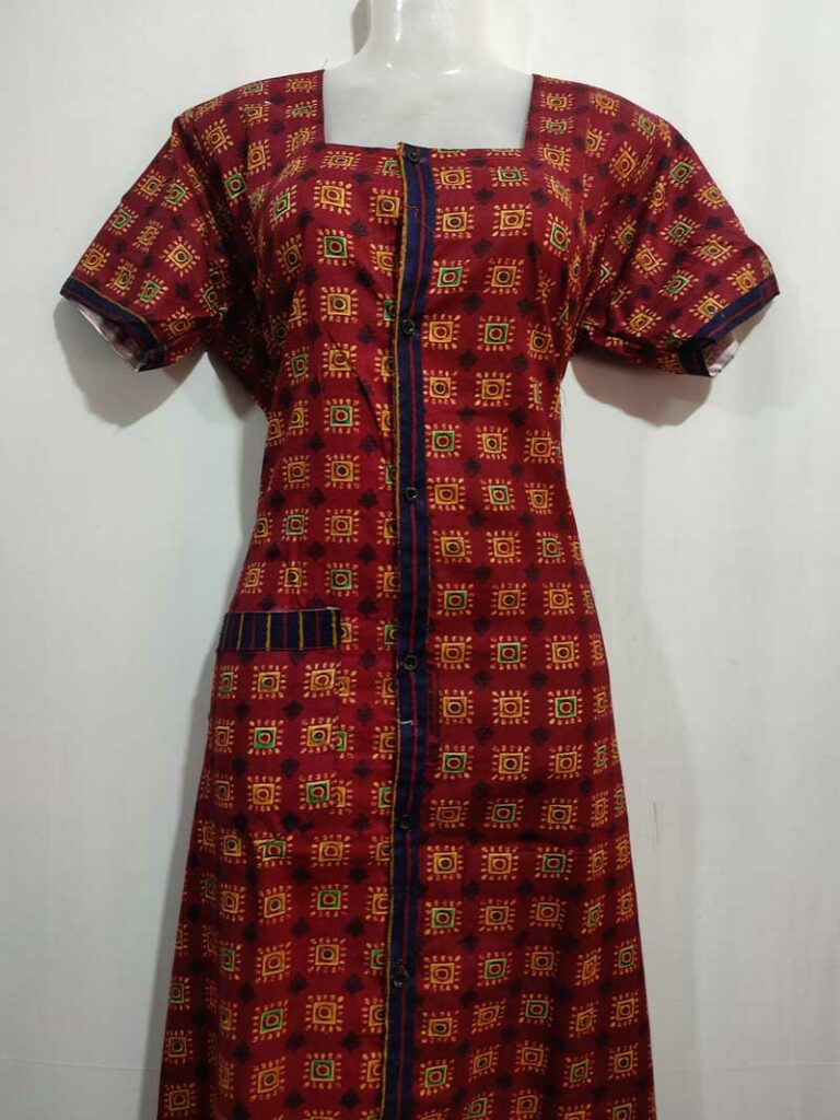 - Front Open Nighty With Pleats Stitching