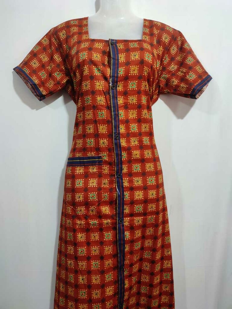 - Front Open Nighty With Pleats Stitching