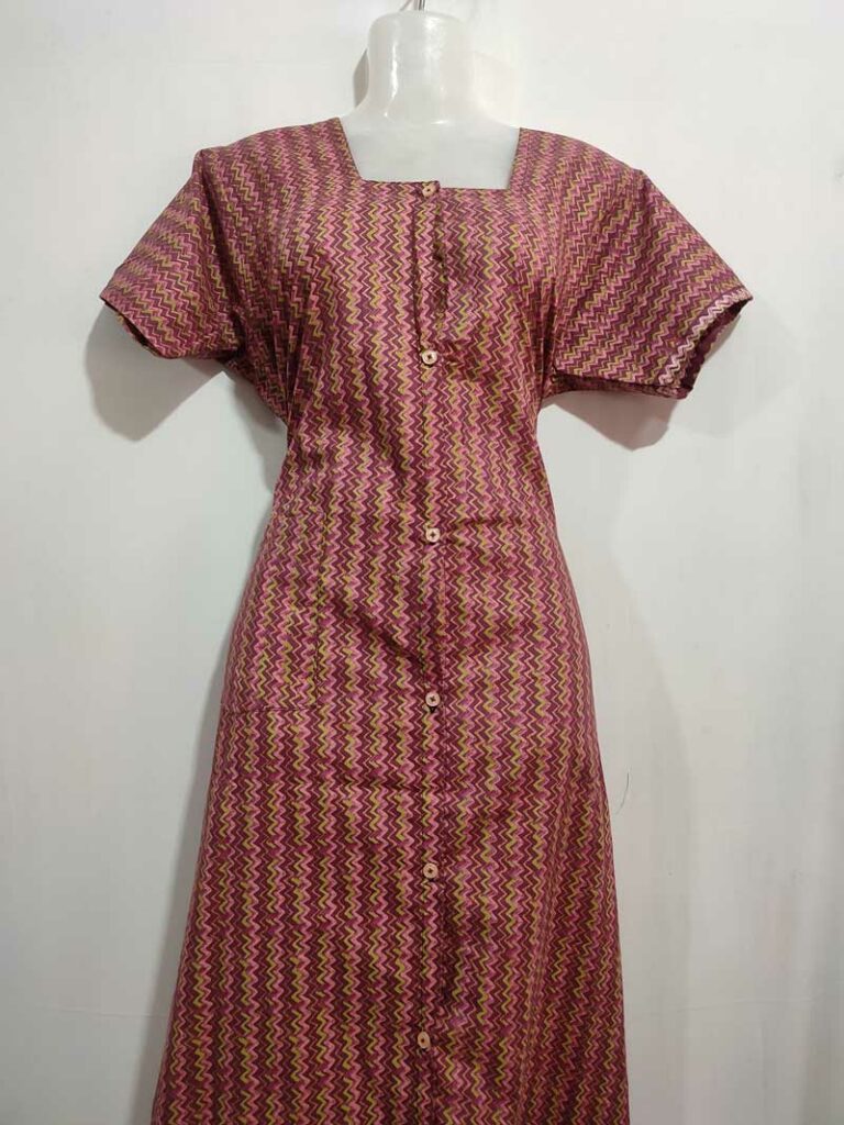 - Front Open Nighty With Pleats Stitching