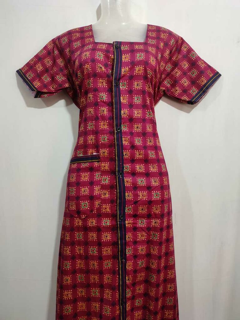 - Front Open Nighty With Pleats Stitching