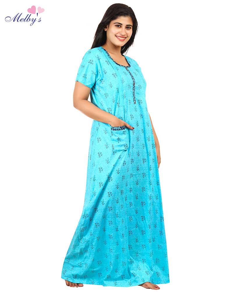 - Pure Cotton Feeding Nighty With Side Zips For Mothers -55 inches Long