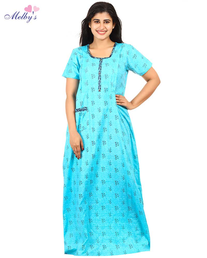- Pure Cotton Feeding Nighty With Side Zips For Mothers -55 inches Long