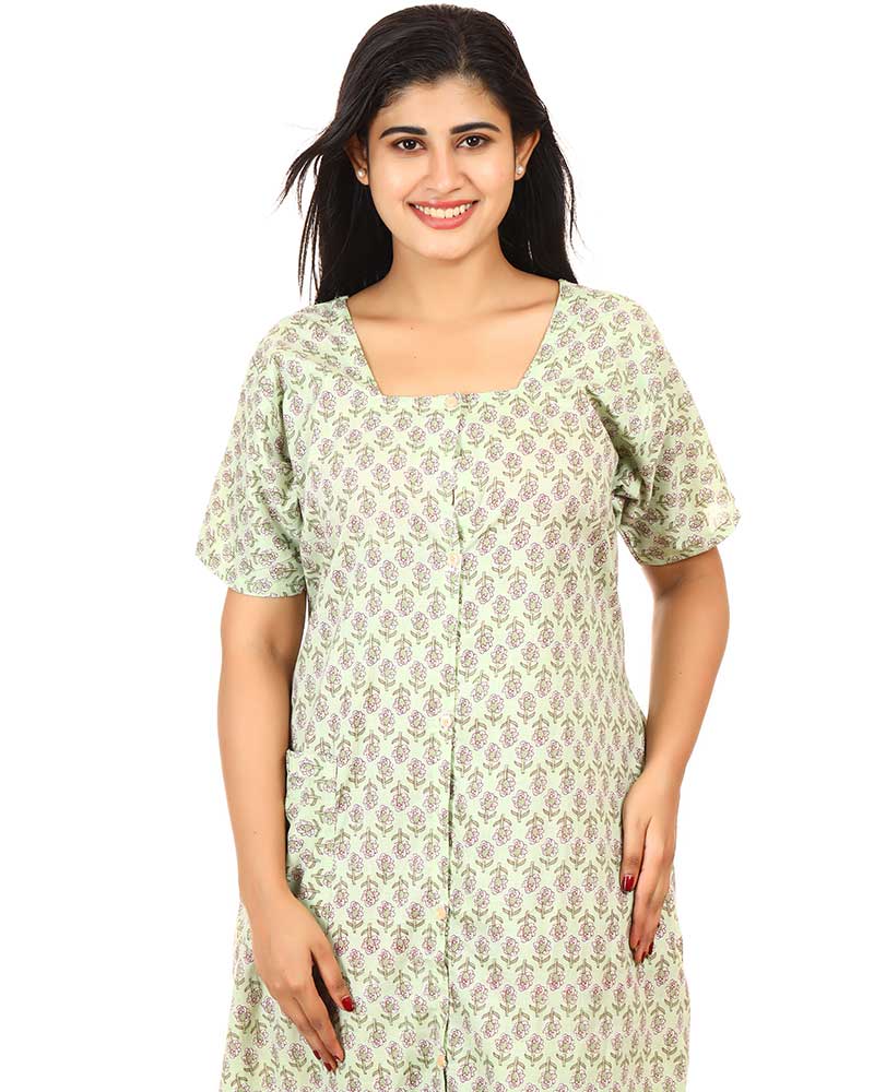 - Full Open Maternity Gown in Cambric Cotton -55 inches long