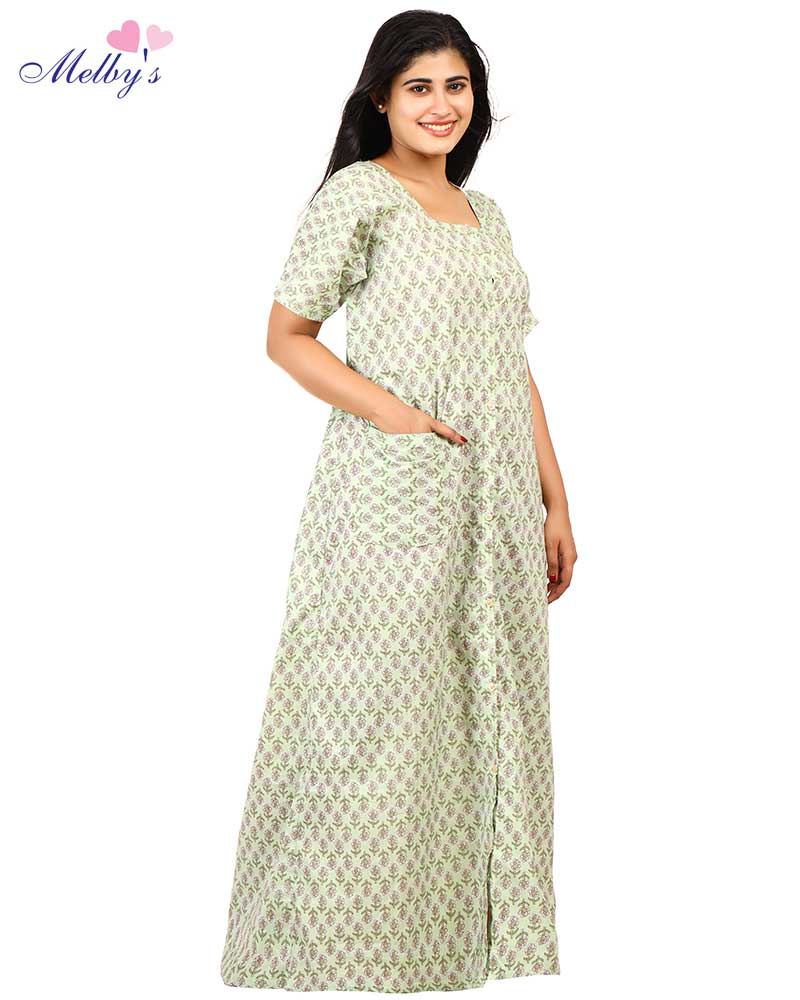 - Full Open Maternity Gown in Cambric Cotton -55 inches long