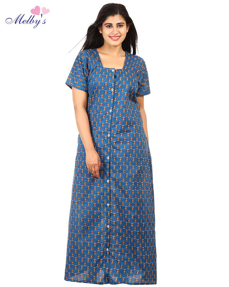 - Full Open Maternity Gown in Cambric Cotton -55 inches long
