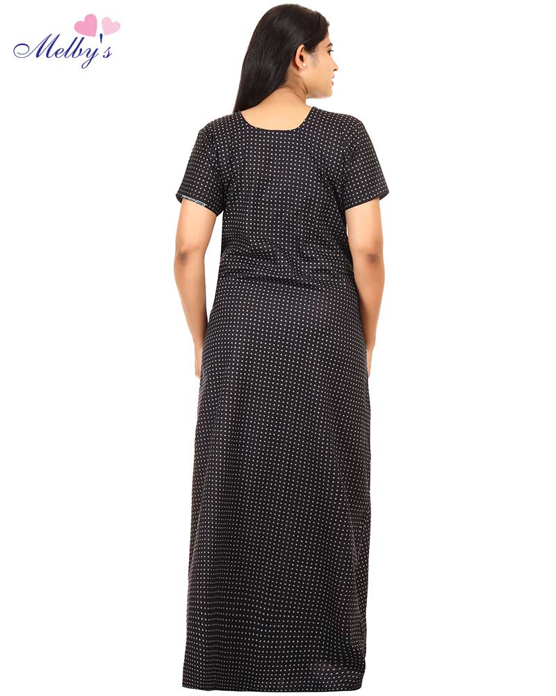 - Pure Cotton Feeding Nighty With Side Zips For Mothers -55 inches Long - Black