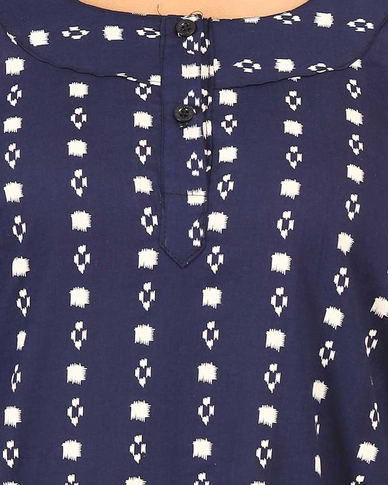 - Premium Cambric Cotton Nighty With Long Sleeves - Buttons Type