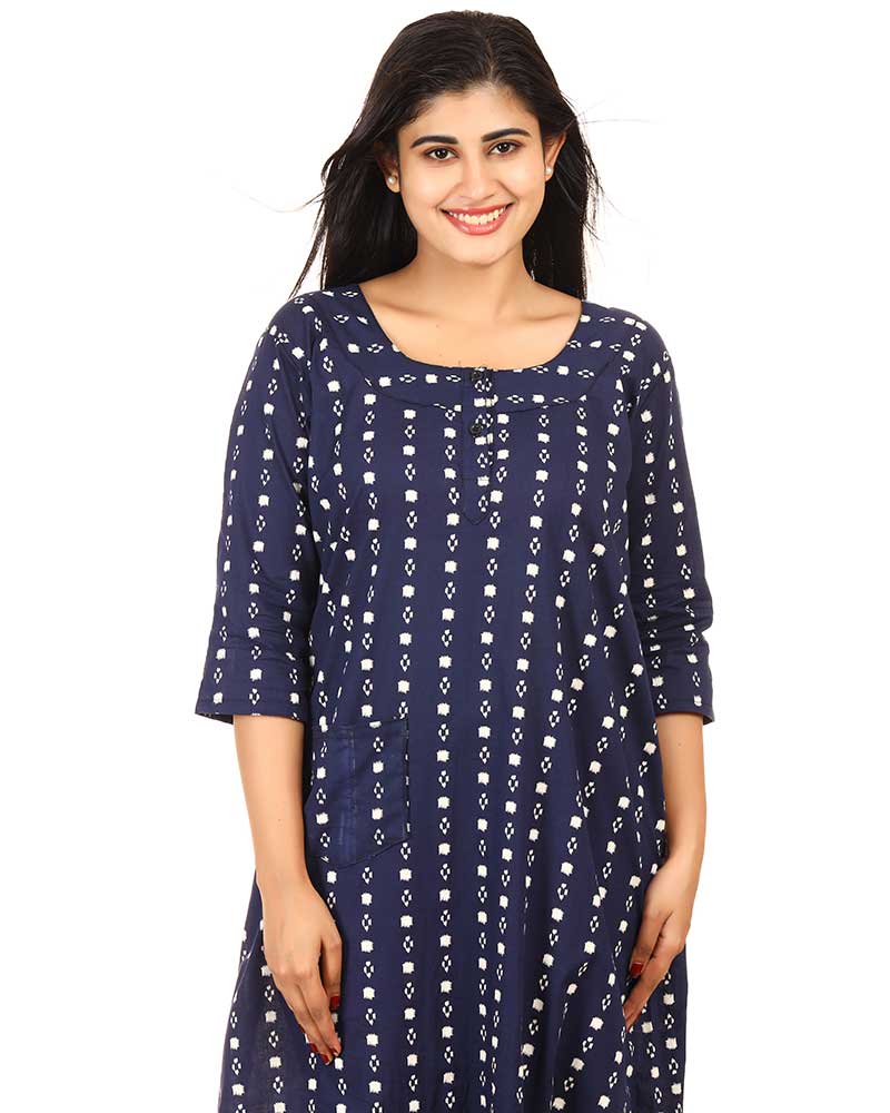 - Premium Cambric Cotton Nighty With Long Sleeves - Buttons Type