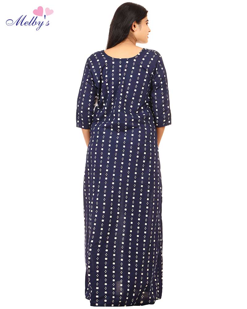 - Premium Cambric Cotton Nighty With Long Sleeves - Buttons Type
