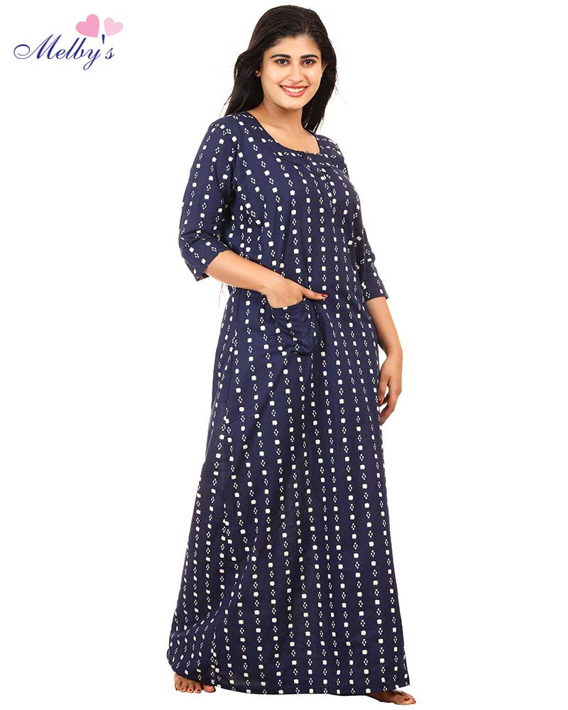 - Premium Cambric Cotton Nighty With Long Sleeves - Buttons Type
