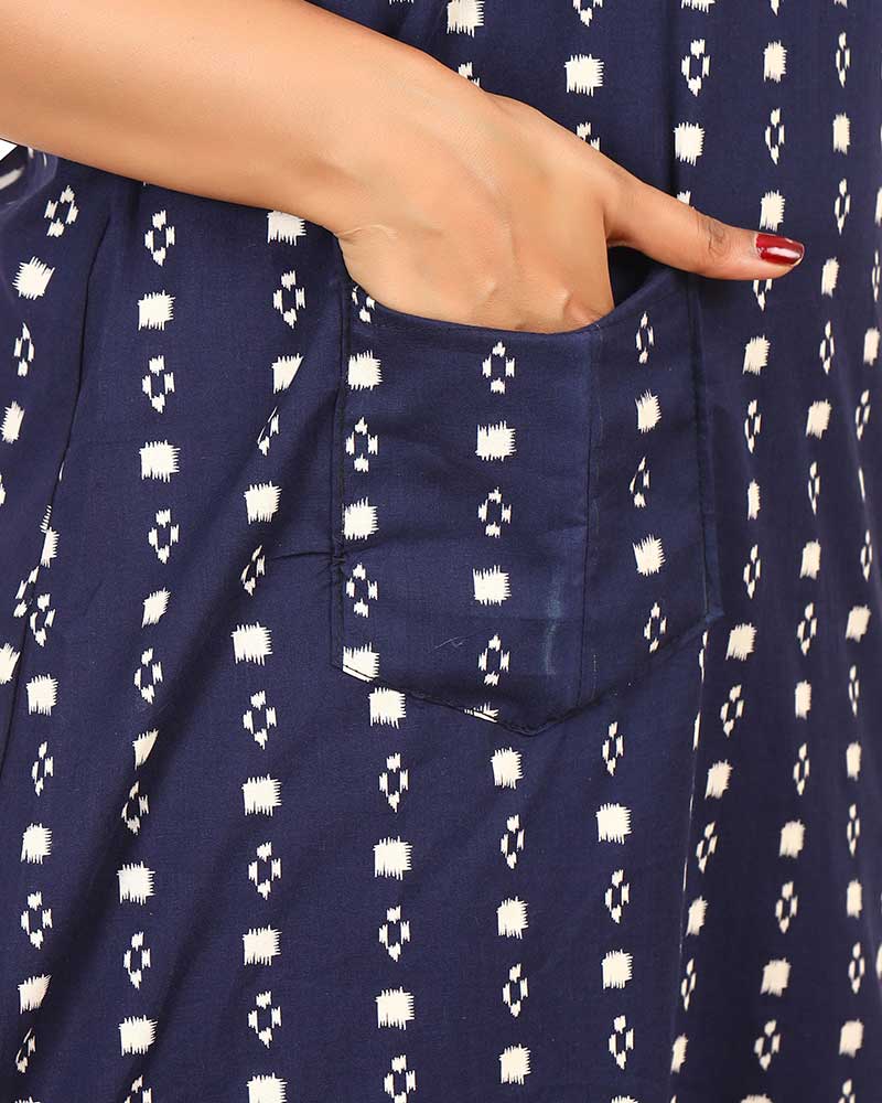 - Premium Cambric Cotton Nighty With Long Sleeves - Buttons Type