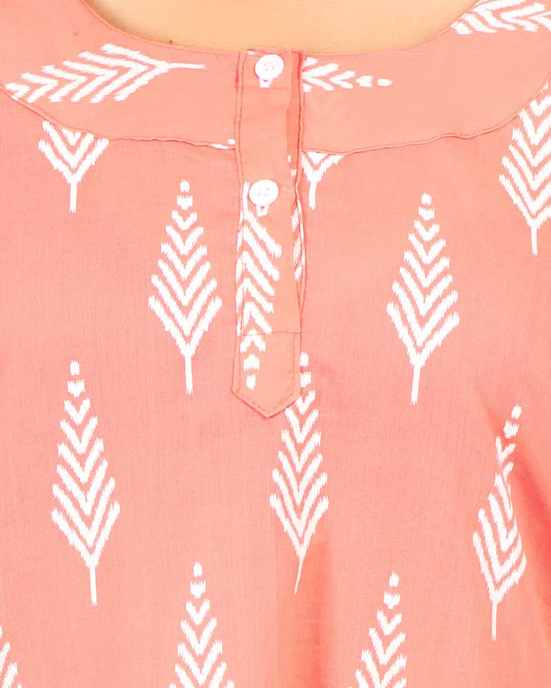 - Premium Cambric Cotton Nighty With Long Sleeves - Buttons Type
