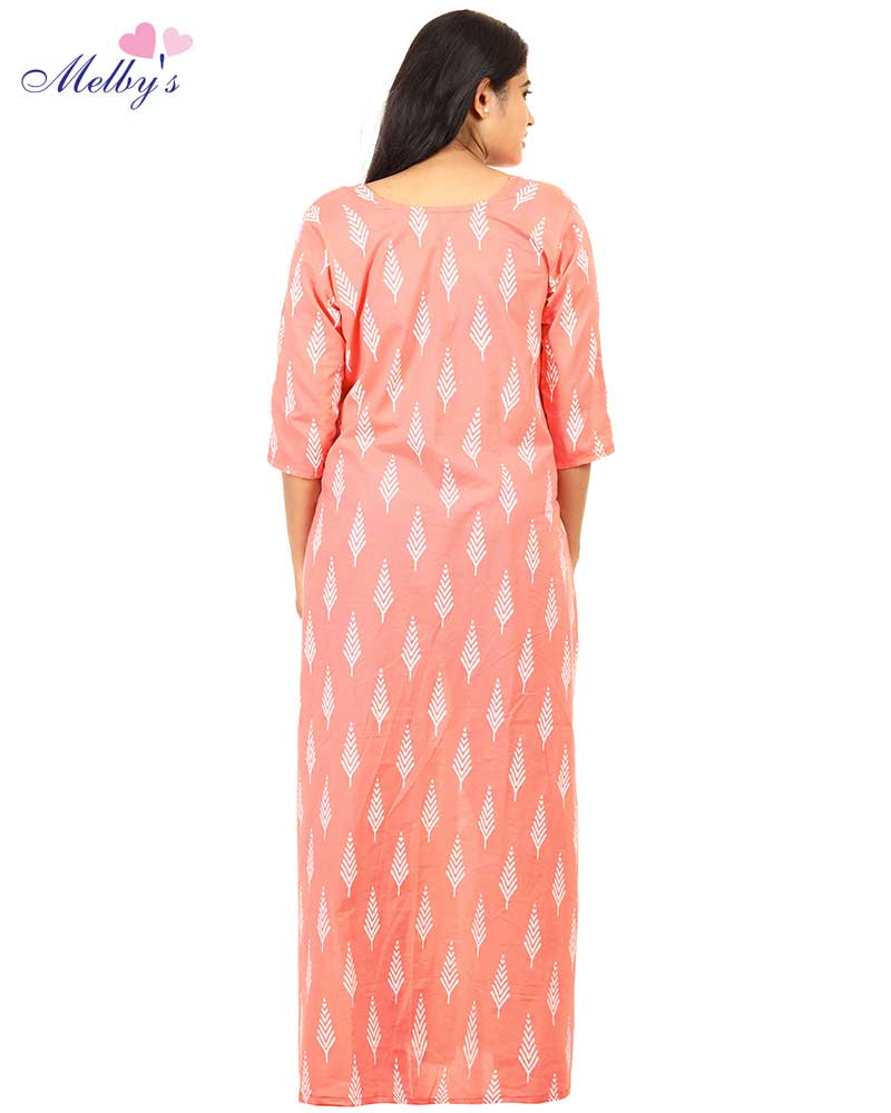 - Premium Cambric Cotton Nighty With Long Sleeves - Buttons Type
