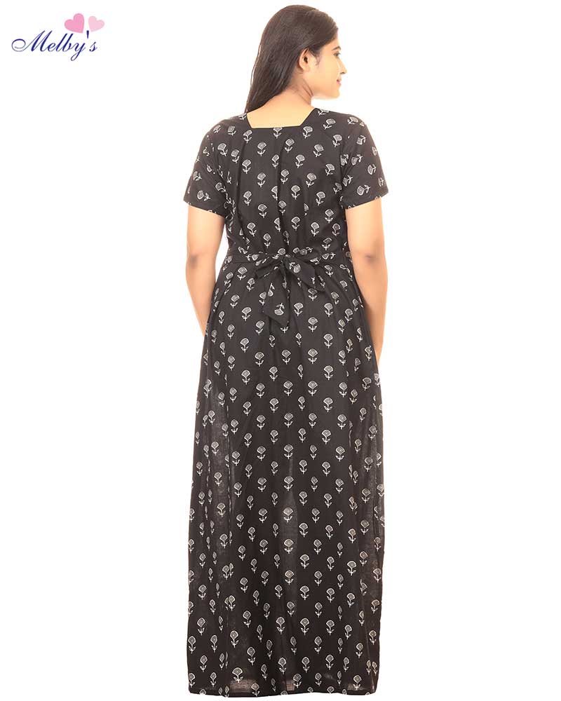 - Full Open Maternity Gown in Cambric Cotton -55 inches long - Black Colour