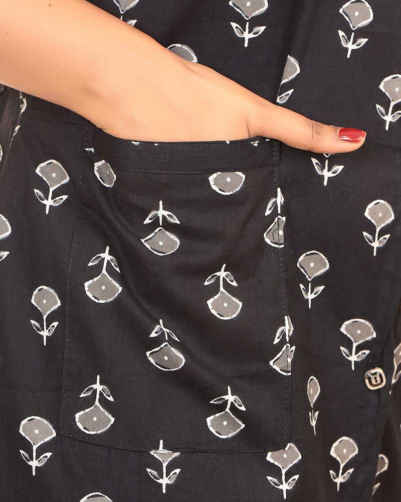 - Full Open Maternity Gown in Cambric Cotton -55 inches long - Black Colour