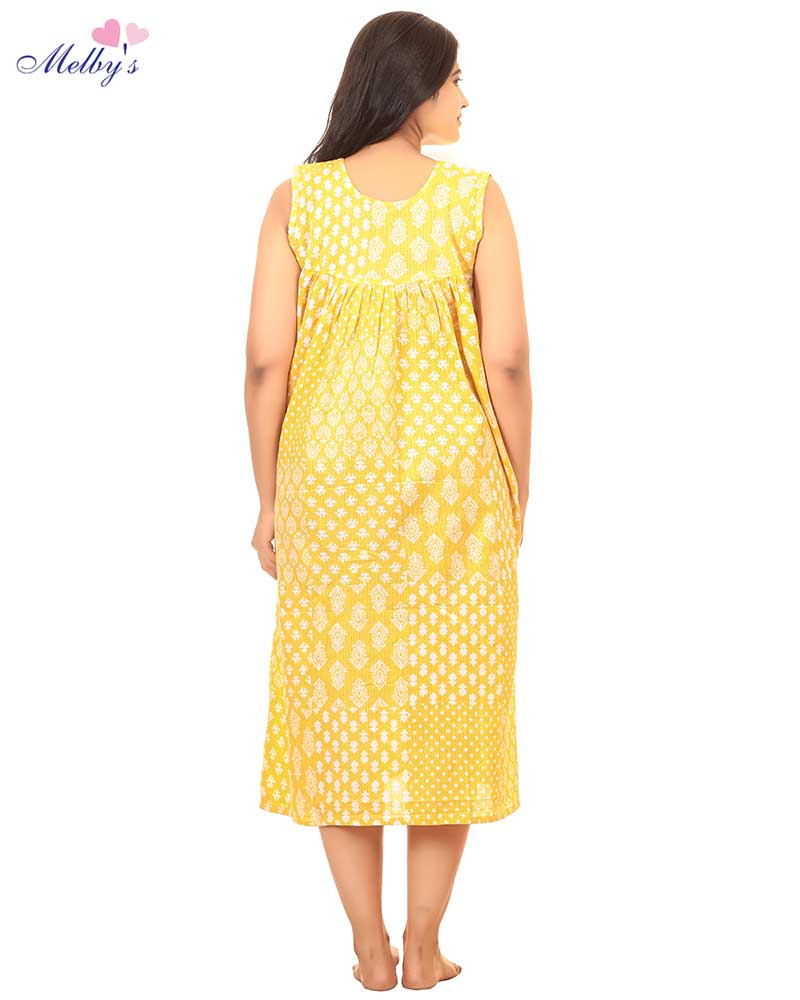 - Long Sleeve Night Suit In Cambric Cotton Fabric - Top & Pants - Yellow Colour