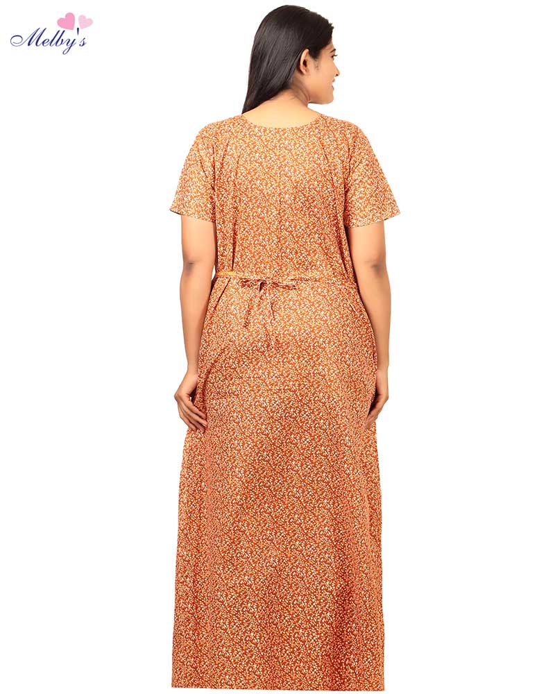 - Pure Cotton Feeding Nighty With Side Zips For Mothers -55 inches Long -orange