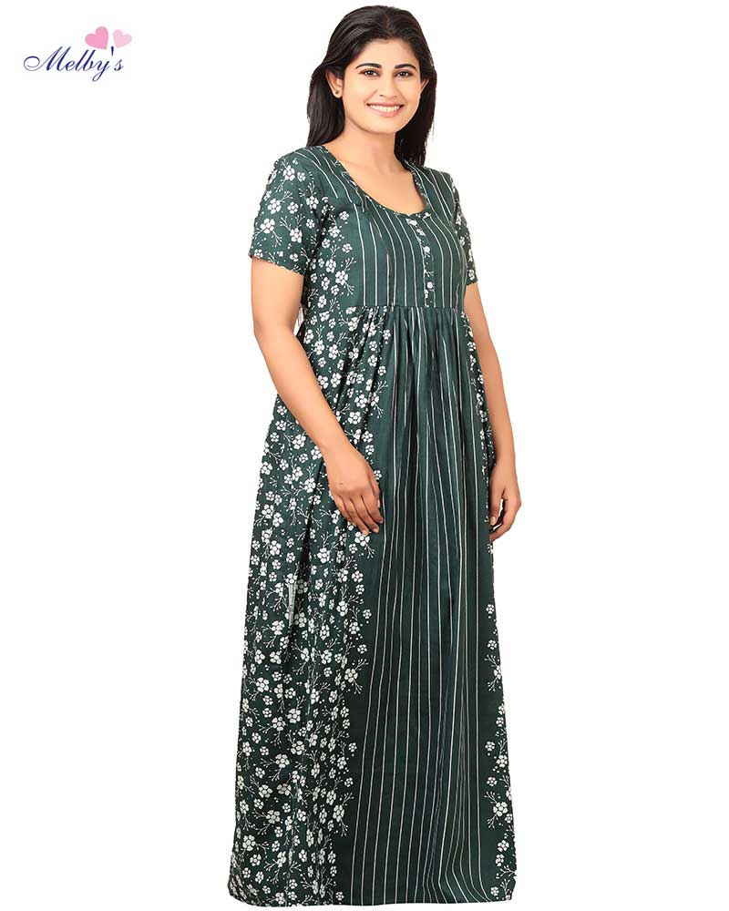- Pure Cotton Feeding Nighty With Side Zips For Mothers -55 inches Long