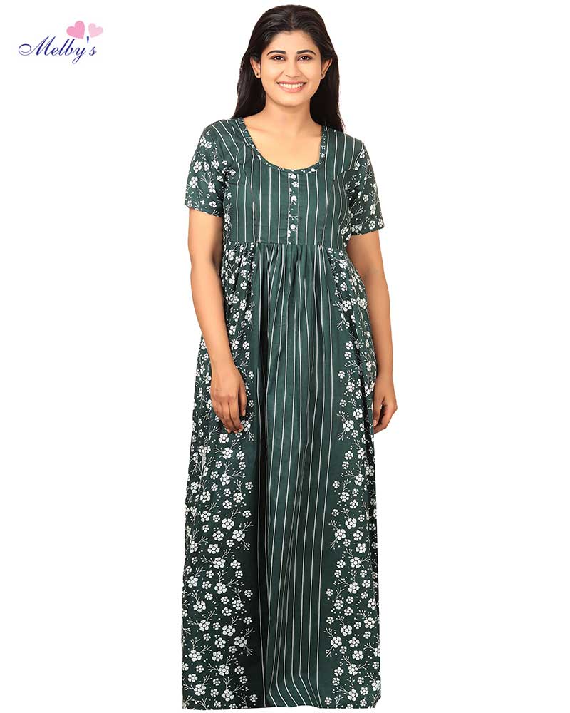 - Pure Cotton Feeding Nighty With Side Zips For Mothers -55 inches Long