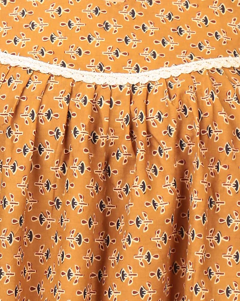 - Cambric Cotton Short nighty - Knee Length - Yellow
