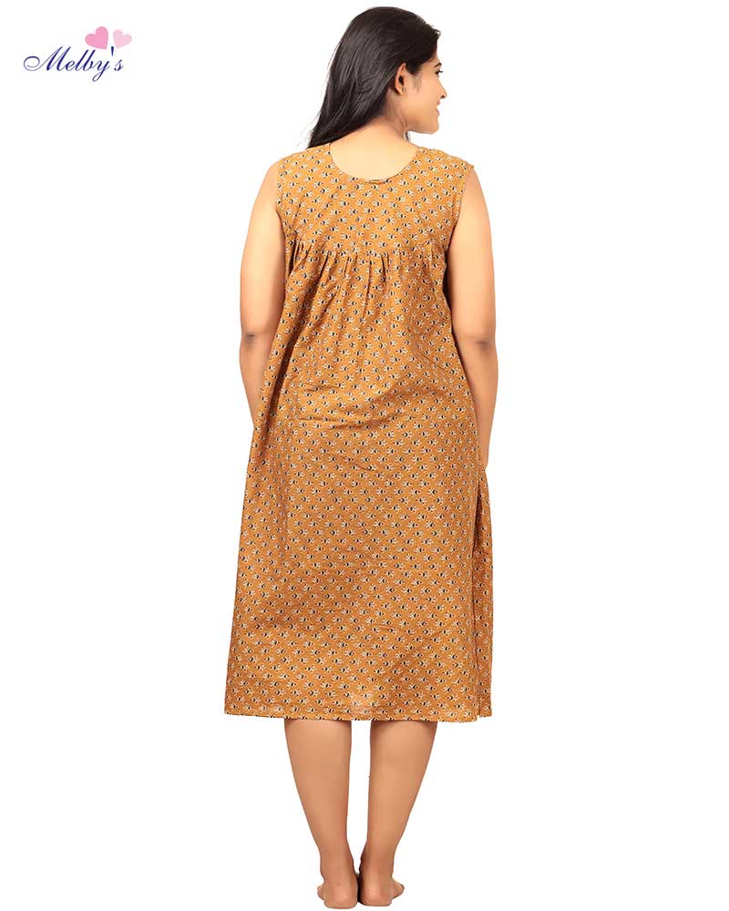 - Cambric Cotton Short nighty - Knee Length - Yellow