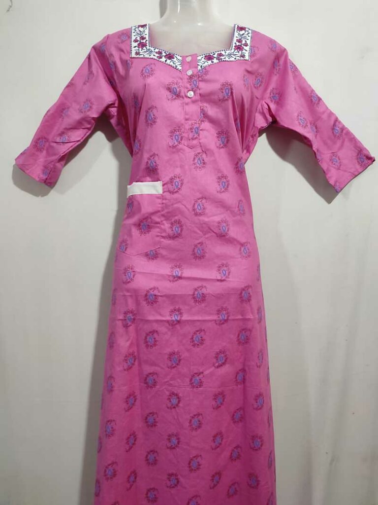 - Front Open Nighty With Pleats Stitching