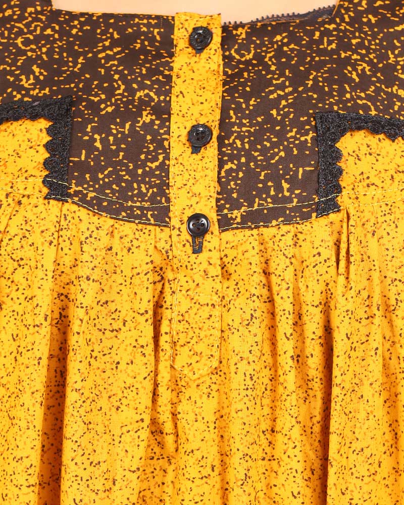 - Cotton Nighty With Buttons -55 Inches Long - Yellow