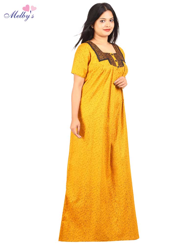 - Cotton Nighty With Buttons -55 Inches Long - Yellow