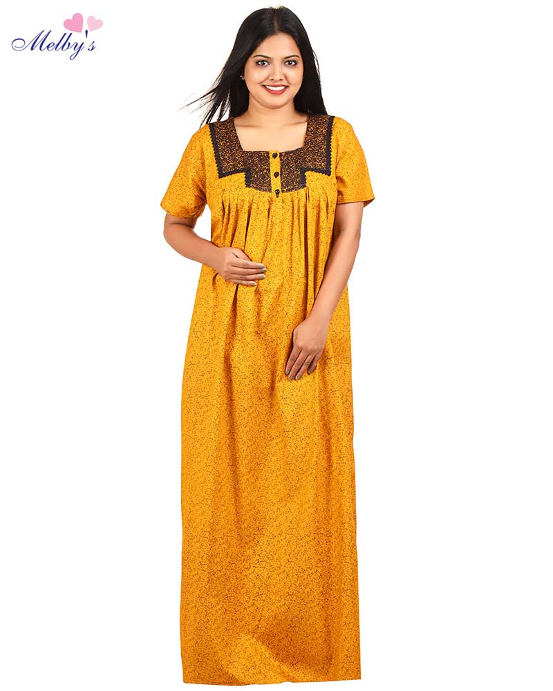 - Cotton Nighty With Buttons -55 Inches Long - Yellow