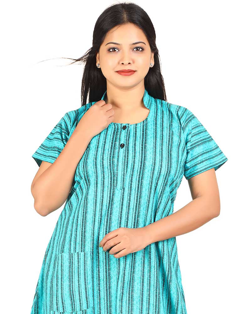 - Cotton nighty- 55 inches long -Buttons type - Green