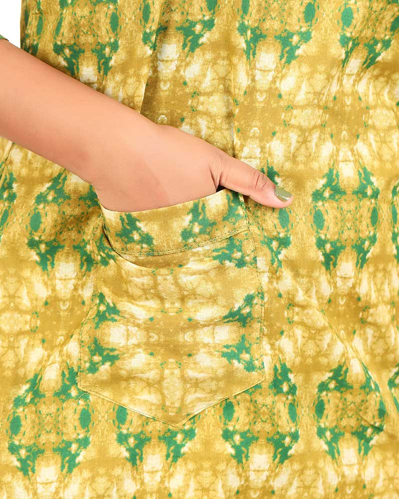 - Long Sleeve Night Suit In Cambric Cotton Fabric - Top & Pants - Yellow