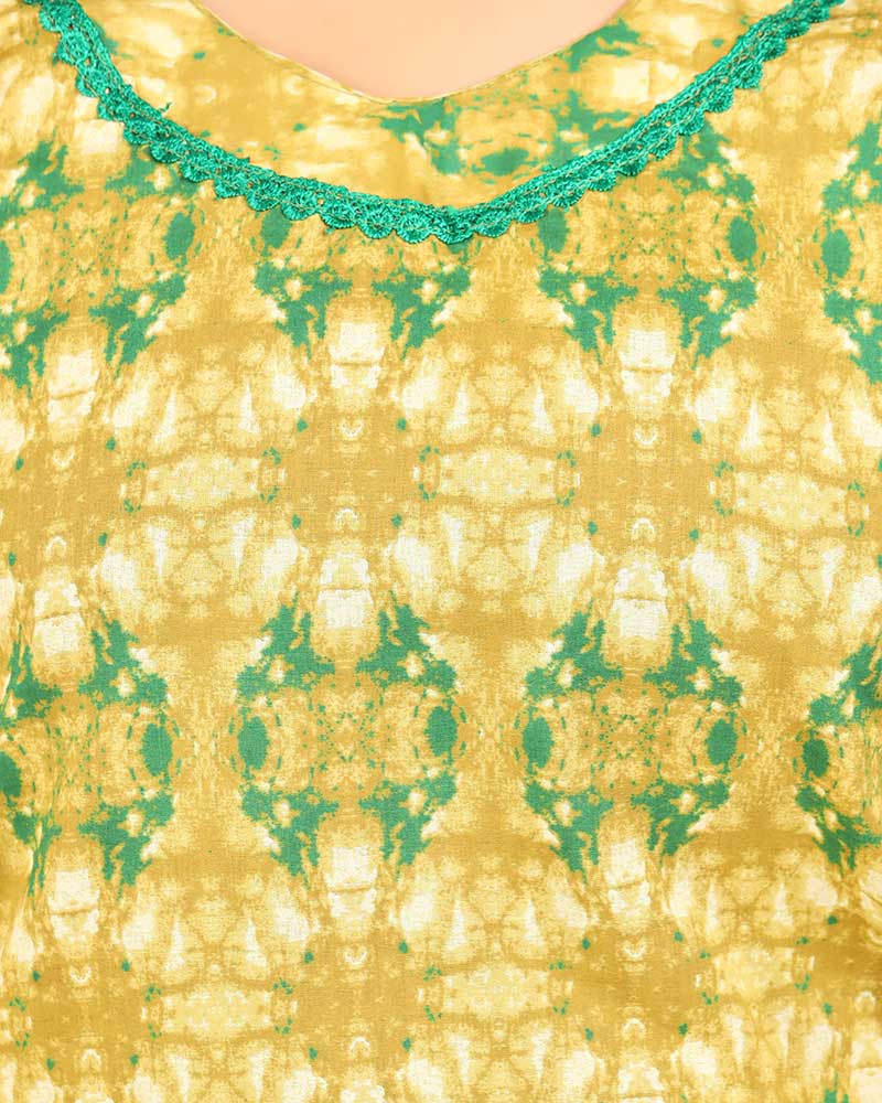 - Long Sleeve Night Suit In Cambric Cotton Fabric - Top & Pants - Yellow