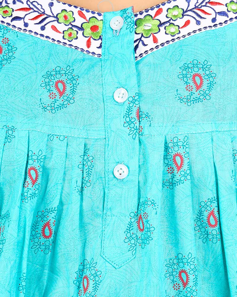 - Premium Quality Cotton Nighty, 57 Inches Long - Embroidery Neck - Green