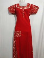 Churidar Model Nighty With Buttons -55 inches long - Red - Image 2