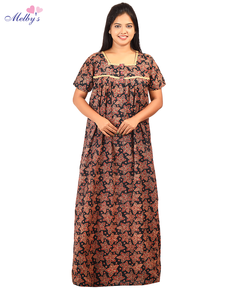 - Comfortable Cambric Cotton Nighty With Buttons -55 Inches Long