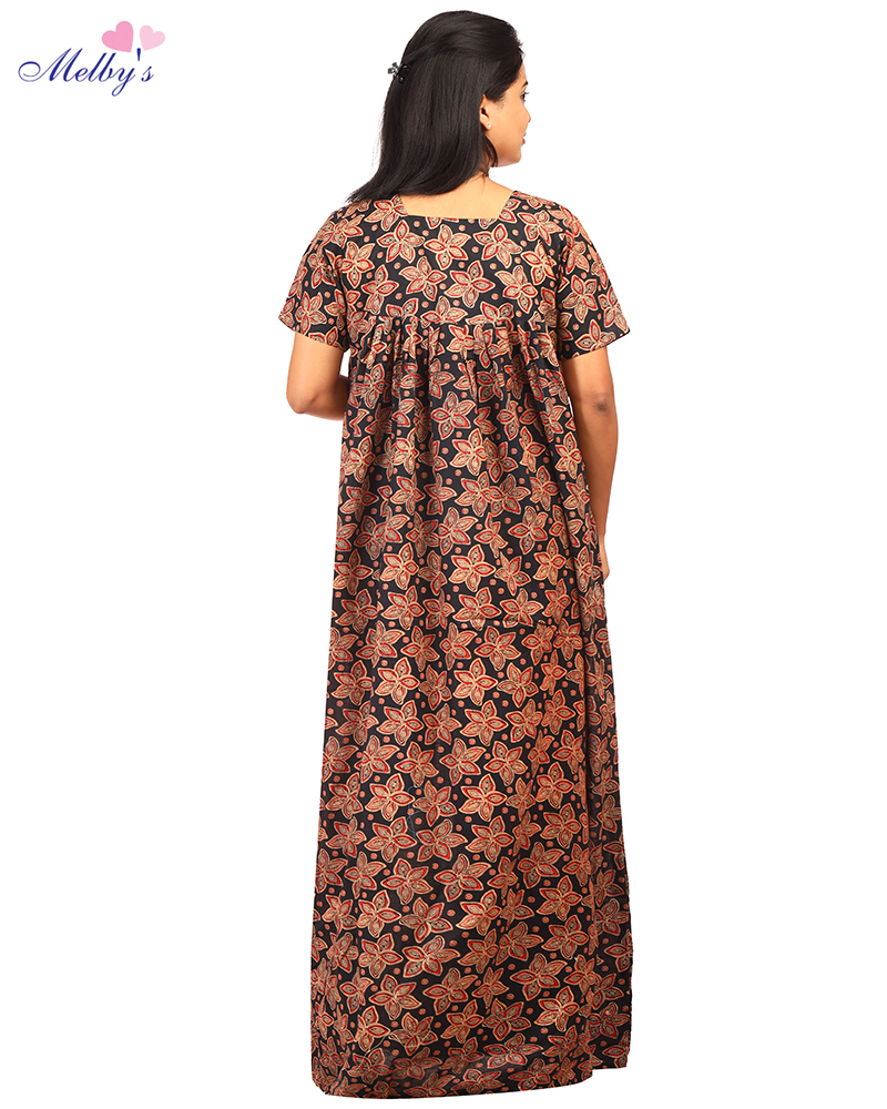 - Comfortable Cambric Cotton Nighty With Buttons -55 Inches Long