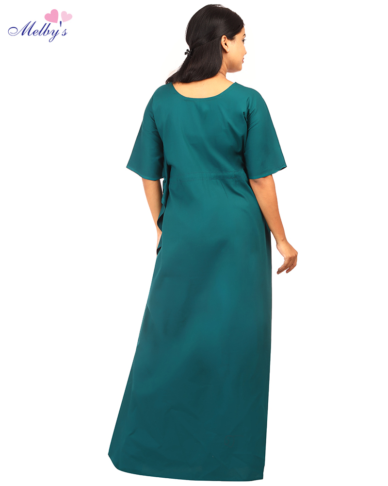- Premium Quality Cotton Kaftan nighty - 55 Inches Length - Green