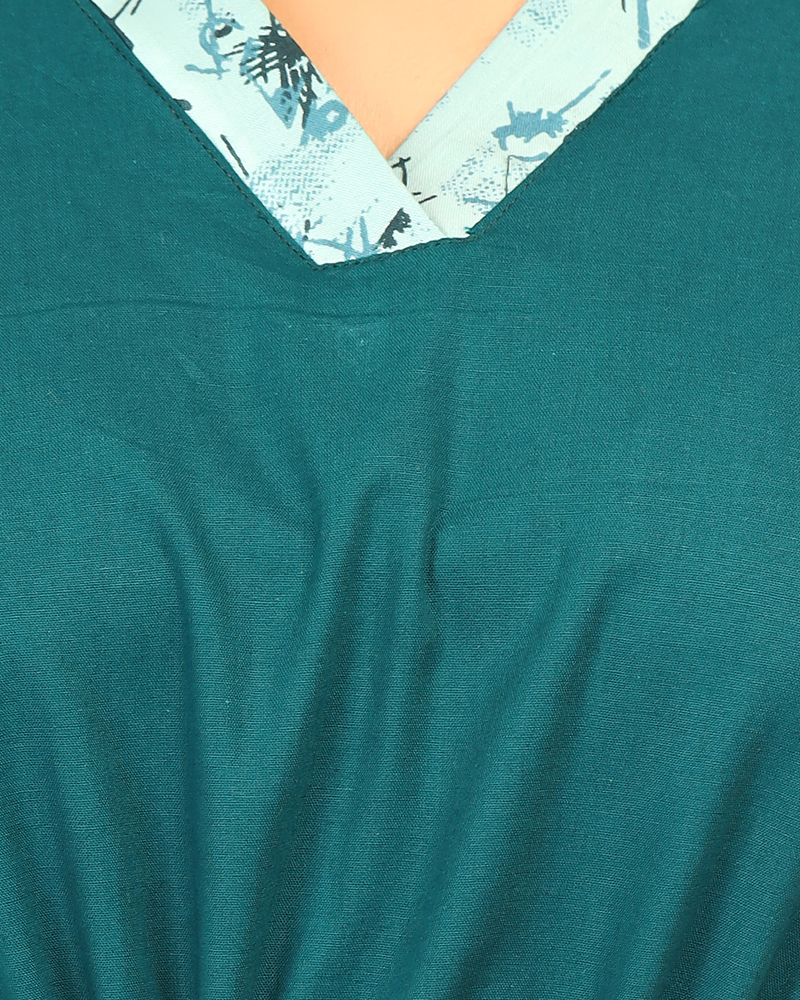- Premium Quality Cotton Kaftan nighty - 55 Inches Length - Green