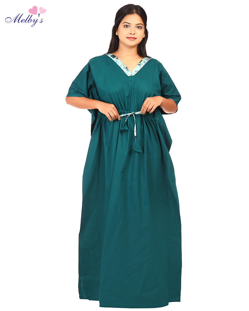 - Premium Quality Cotton Kaftan nighty - 55 Inches Length - Green