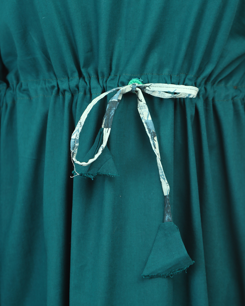 - Premium Quality Cotton Kaftan nighty - 55 Inches Length - Green