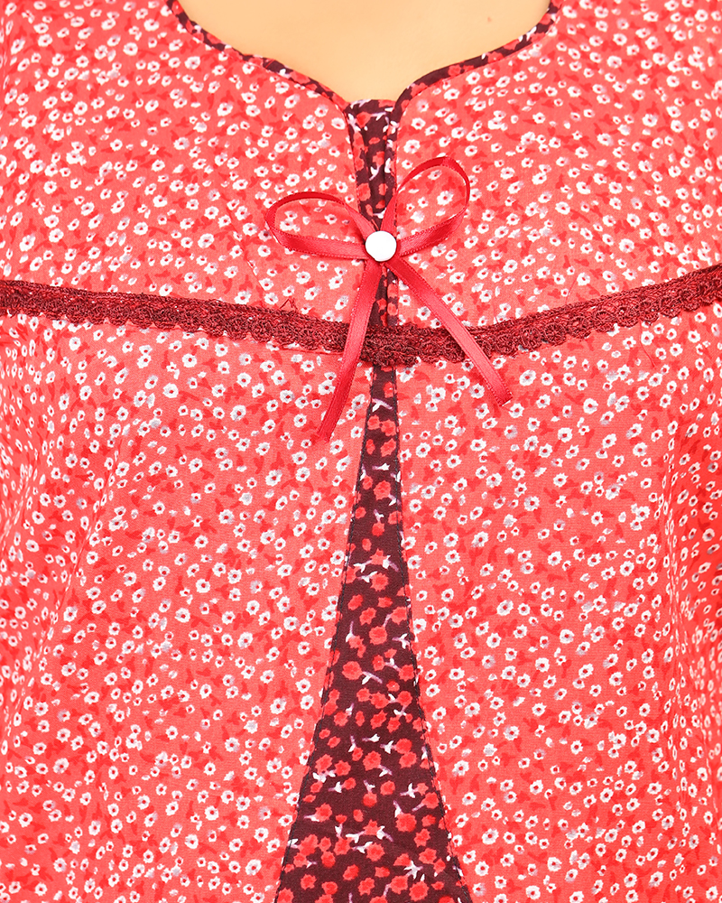 - Churidar Model Nighty With Buttons -55 inches long - Red
