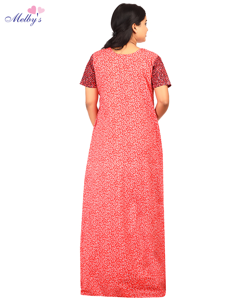 - Churidar Model Nighty With Buttons -55 inches long - Red