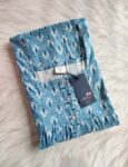 Comfortable Cotton Nighty With Buttons, 57 Inches Long - Blue