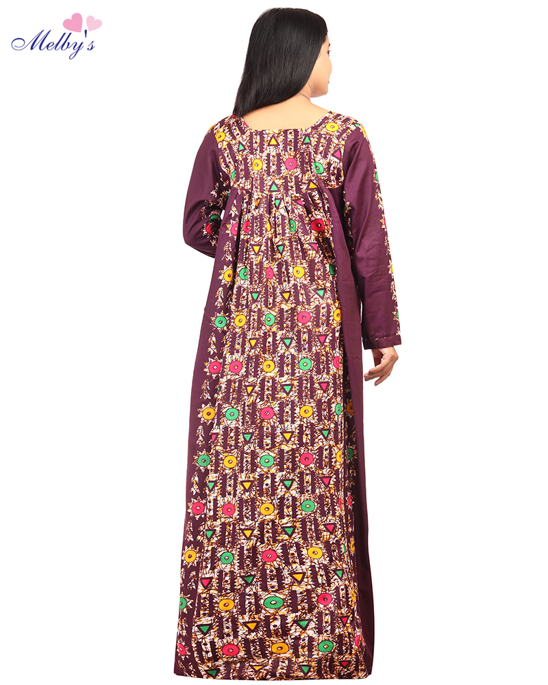 - Premium Cambric Cotton Nighty With Long Sleeves - Buttons Type - Maroon