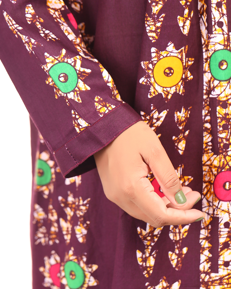 - Premium Cambric Cotton Nighty With Long Sleeves - Buttons Type - Maroon