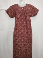 Premium Cambric Cotton Nighty, 55 Inches Long - Maroon - Image 2