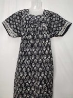 Premium Cambric Cotton Nighty, 55 Inches Long - Black - Image 2