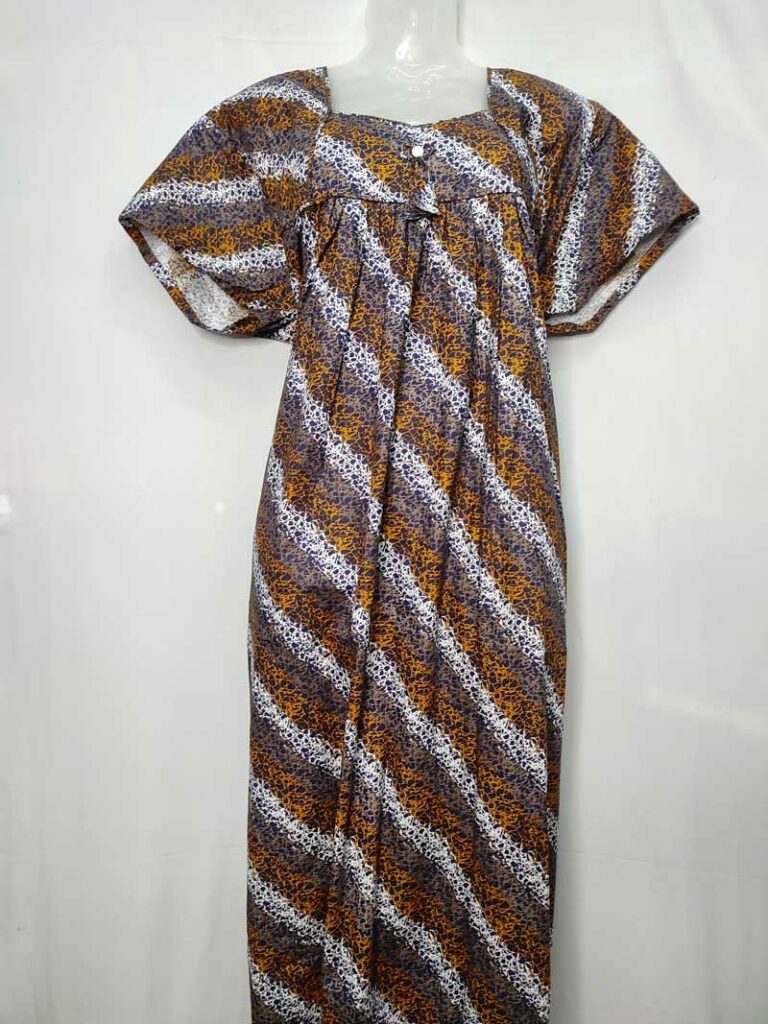 - Front Open Nighty With Pleats Stitching