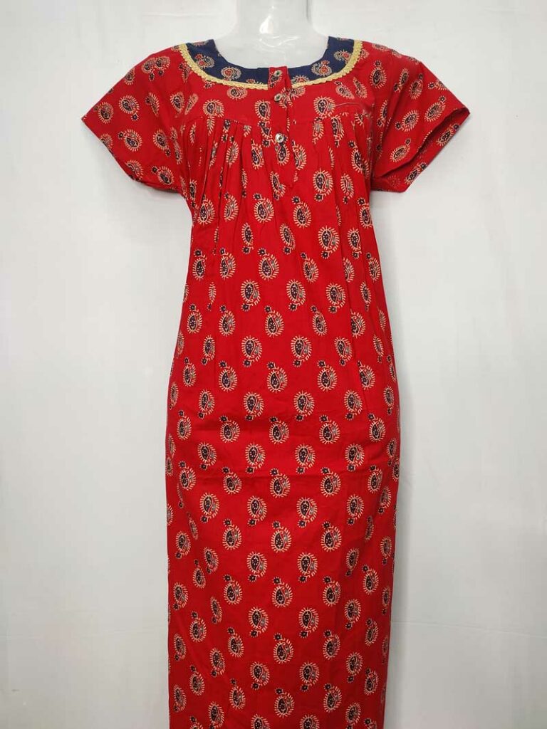 - Front Open Nighty With Pleats Stitching